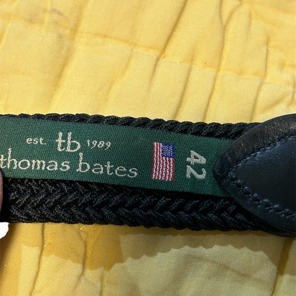 Thomas Bates Woven Belt Black w/ Leather Tips Buckle 42 - Picture 2 of 4